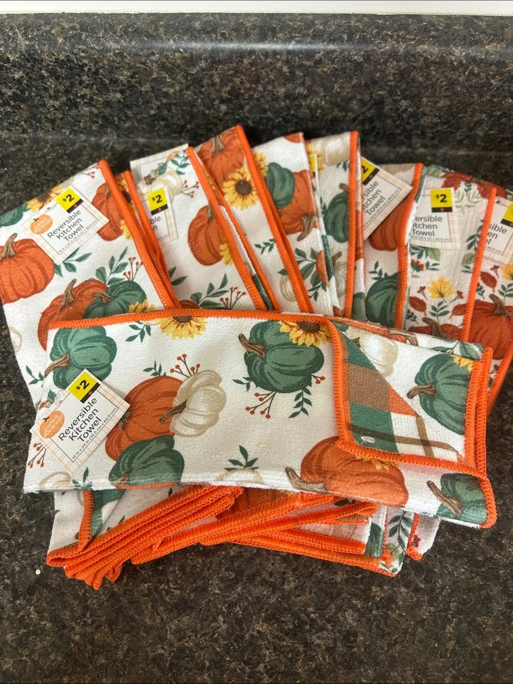NWT Bundle 30 Reversible Thanksgiving Fall Themed Kitchen Towels Various Prints